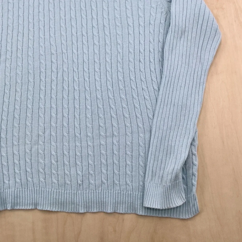 Evan-Picone Sweater Wms Petite M Blue Cable Knit Turtleneck Cotton Classic Soft
